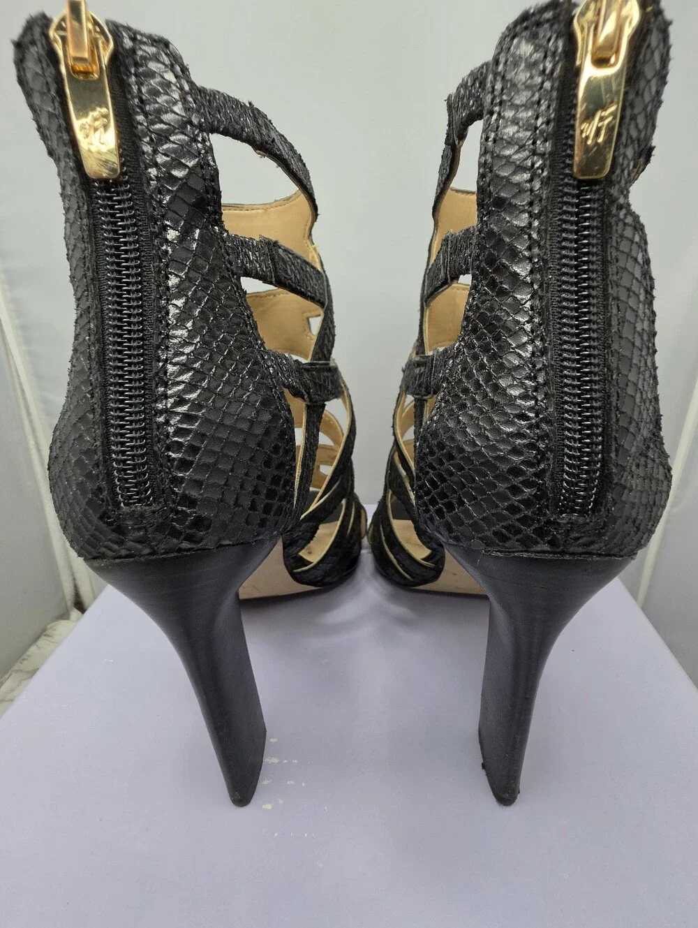 Marc Fisher faux snakeskin caged heels 7.5